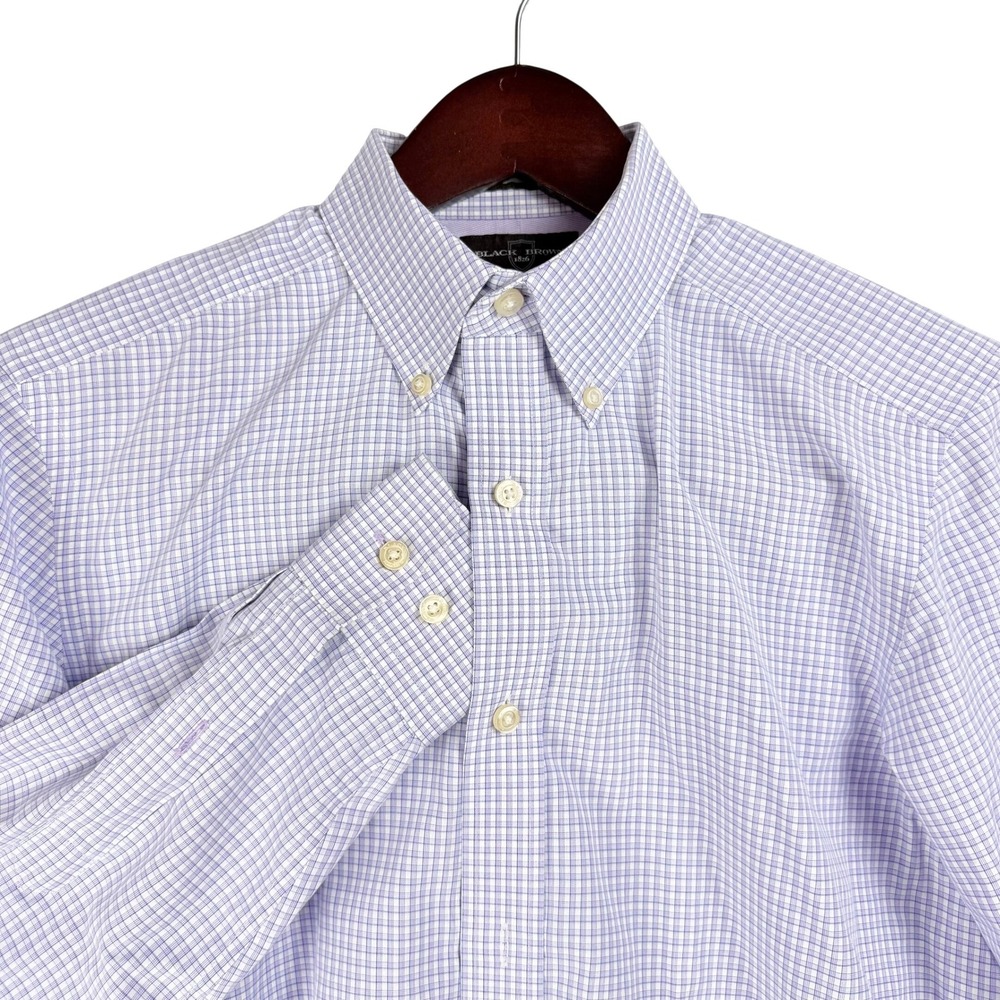 Black Brown 1826 Button Down Mens 15.5 33 Purple Check Non Iron Preppy Business